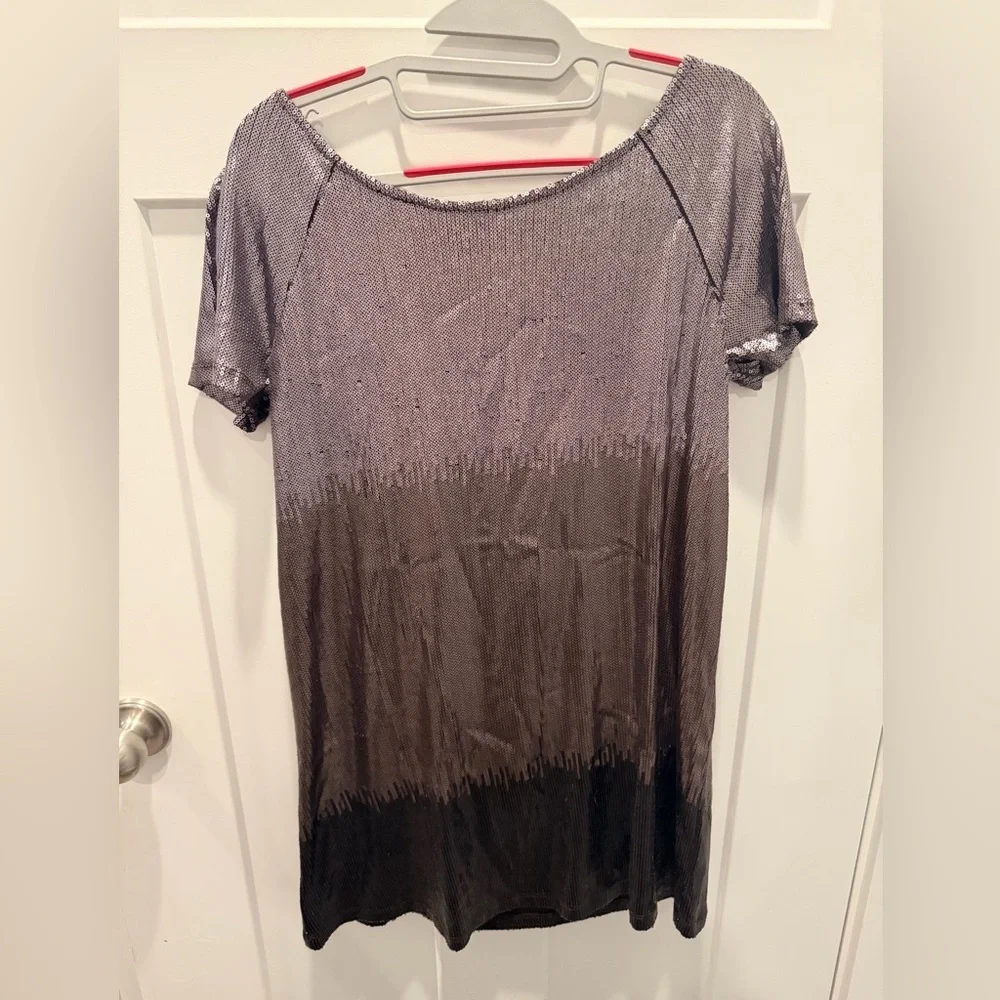 Free People Sequin Tunic Mini Dress Gunmetal Black XS